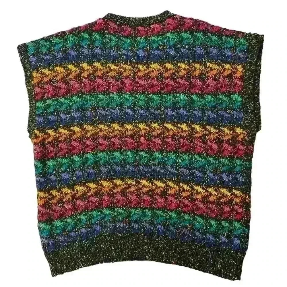 Vintage boucle rainbow knit sweater vest size XL-XXL (see measurements) - Picture 2 of 4